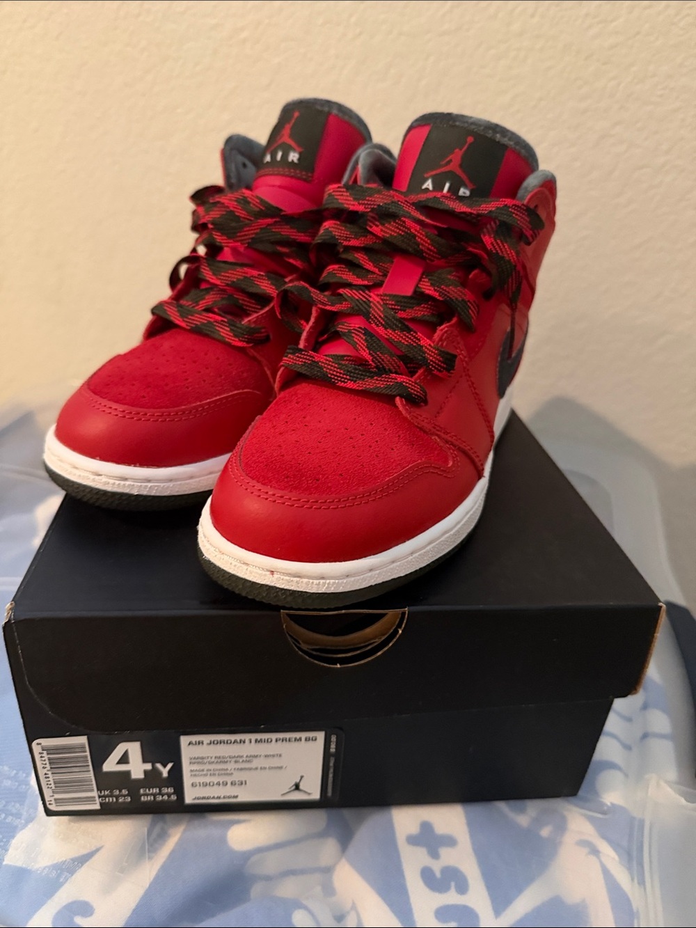 Jordan Kids Red and Black Mid-Top Sneakers with White Sole